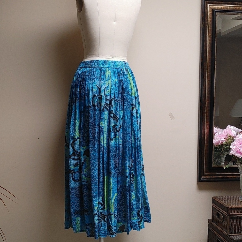 SUDHA Cotton Full Skirt Elastic Waist in Blue Size M - Picture 9 of 13